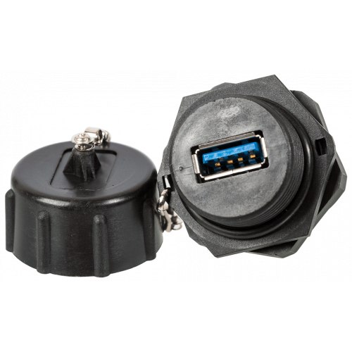 Industrial USB 3.0 socket coupler, IP68, with a cap